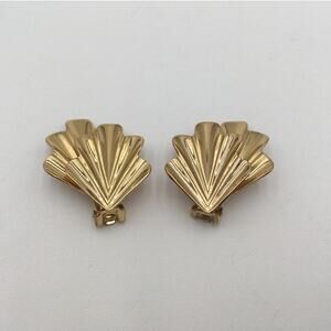 Vintage Christian Dior Gold Tone Fan Clip on Earrings